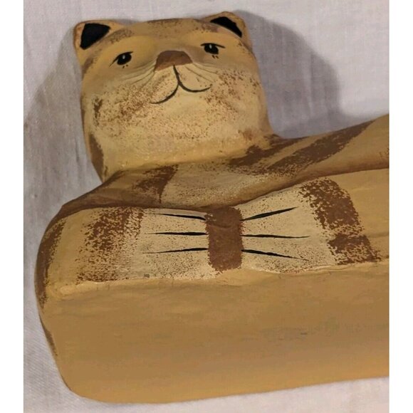 Cat Paper Mache Folk Art Hand Made Anthropomorphic Tabby Orange Kitty Primitive - Picture 16 of 16